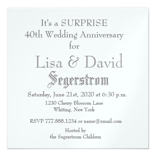 40th SURPRISE Anniversary Invitation - SILVER Rose