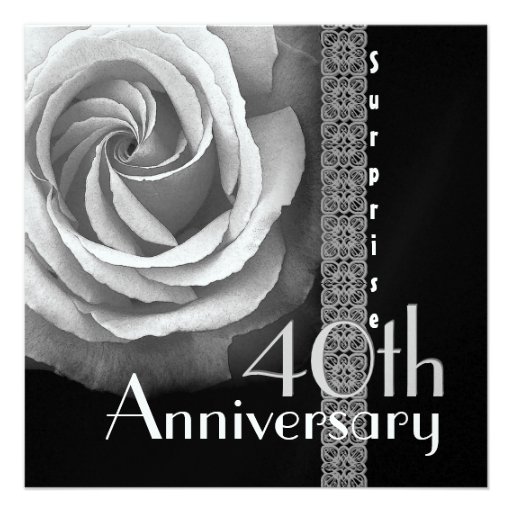 40th SURPRISE Anniversary Invitation - SILVER Rose (front side)