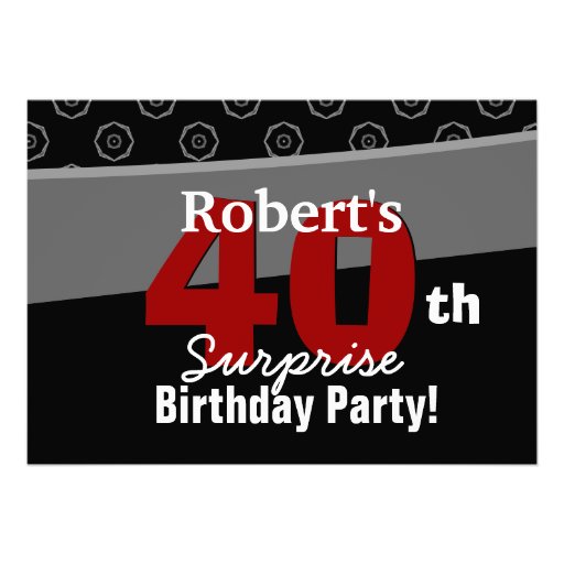 40th Surprise Birthday Black White Horizontal Custom Announcements (front side)