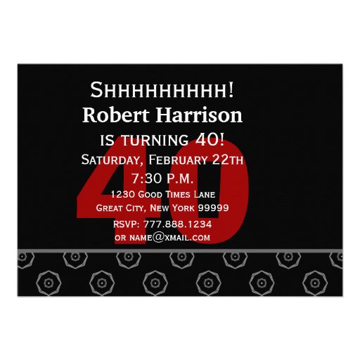 40th Surprise Birthday Black White V541 Personalized Announcement