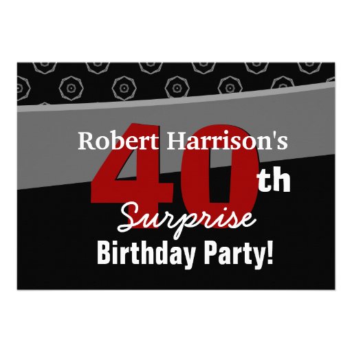 40th Surprise Birthday Black White V541 Personalized Announcement