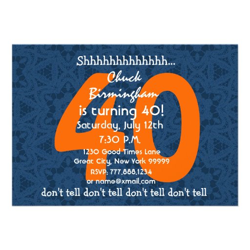 40th Surprise Birthday Blue and Orange Template Custom Invites