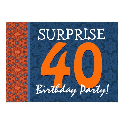 40th Surprise Birthday Blue and Orange Template Custom Invites