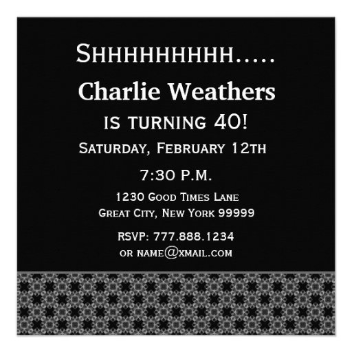 40th Surprise Birthday Modern Black White Red Gray Invite