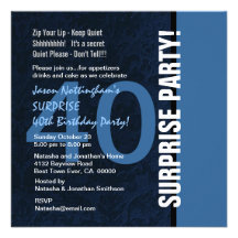 40th SURPRISE Birthday Modern Blue S592 Personalized Invitation