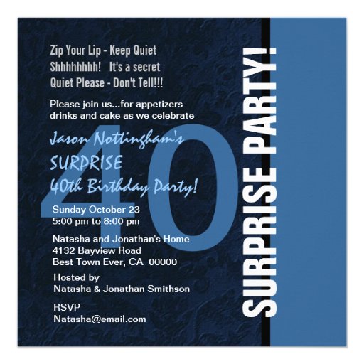 40th SURPRISE Birthday Modern Blue S592 Personalized Invitation