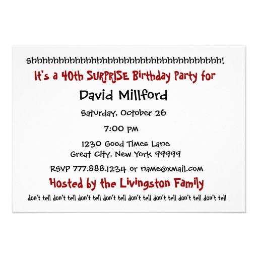 40th SURPRISE Birthday Party Invitation Balloons