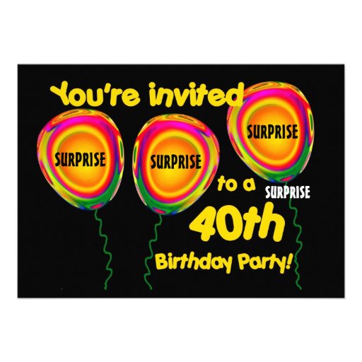 40th SURPRISE Birthday Party Invitation Balloons (front side)