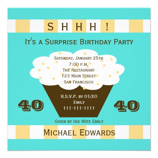 40th Surprise Birthday Party Invitation - Cupcake