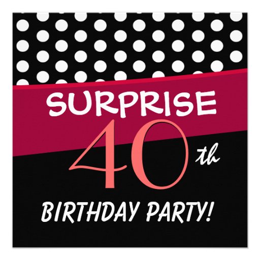 40th Surprise Birthday Party Polka Dot Pattern Personalized Invitation