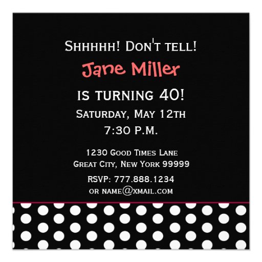 40th Surprise Birthday Party Polka Dot Pattern Personalized Invitation