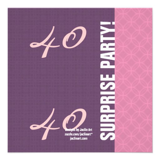 40th SURPRISE Birthday Purple and Pink Pattern Custom Announcement