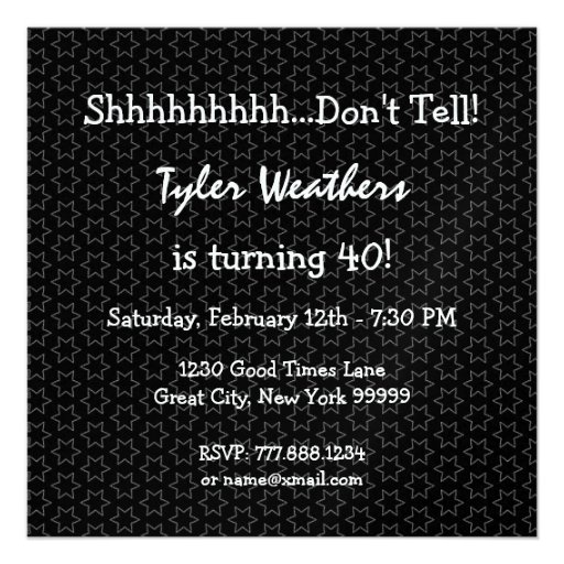 40th Surprise Birthday Red Black White Metallic Invitation