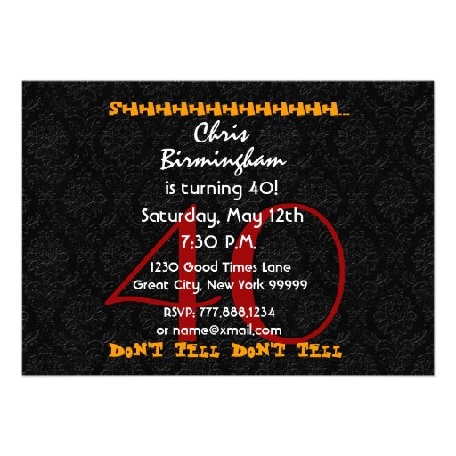 40th Surprise Birthday Red Black White Pattern Invitations