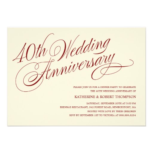 40th Wedding Anniversary Invitations (front side)