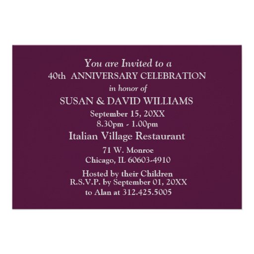 40th Wedding Anniversary Party Invitations