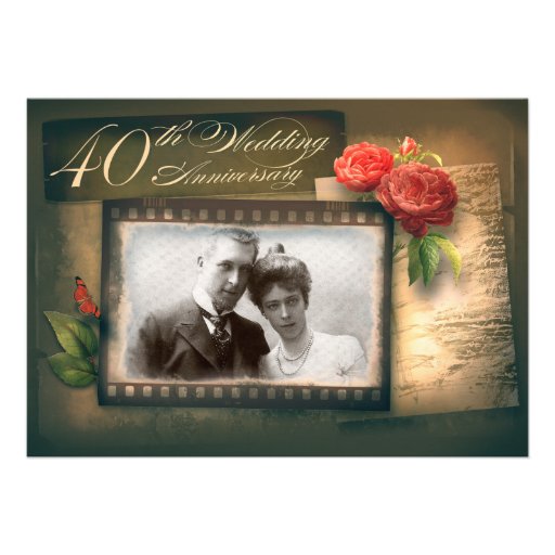 40th wedding anniversary photo vintage invitations (front side)