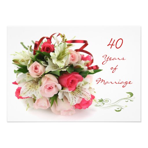 40th Wedding Anniversary.  Roses and lilies Custom Invite