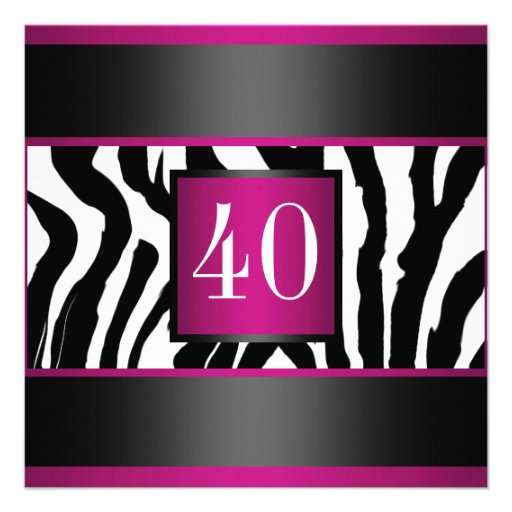 40th Zebra Birthday party Custom Invites (front side)