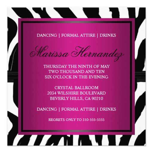 40th Zebra Birthday party Custom Invites