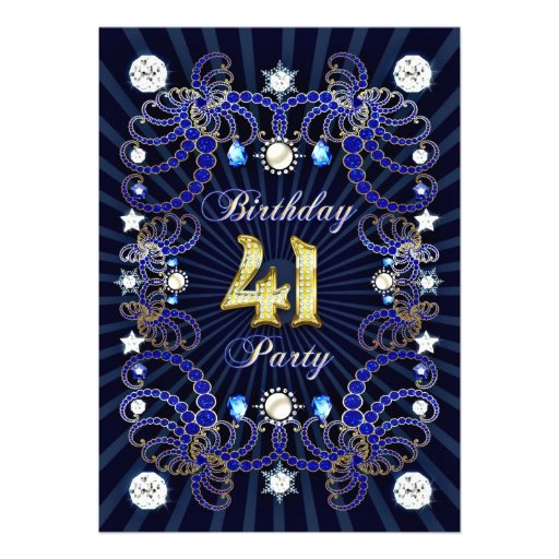 41st birthday party invite with masses of jewels