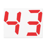 43 fourty-three red alarm clock digital number post card