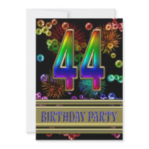44th Birthday party Invitation with bubbles