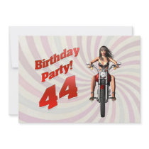 44th birthday party with a girl on a motorbike custom invitations