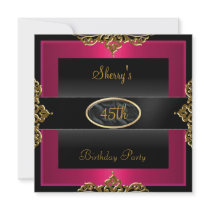 45th Birthday Party Pink Red Black Gold 2 Personalized Invites
