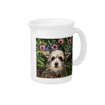 4796b Dog & Petunias Folk Art Beverage Pitchers