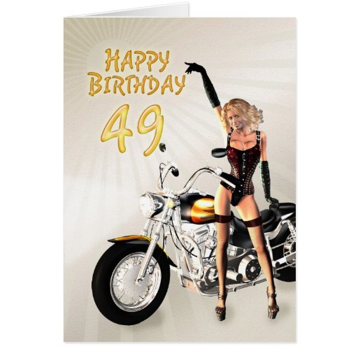 49th Birthday card with a motorbike girl | Zazzle
