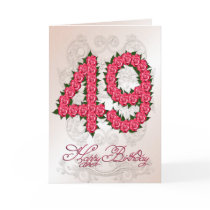 49th birthday card with roses and leaves