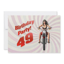 49th birthday party with a girl on a motorbike announcements
