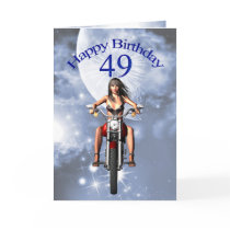 49th birthday with a biker girl greeting card
