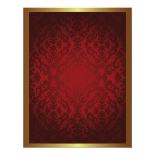 4.25x5.5" Damask Luxury Golden Red Wedding Invite
