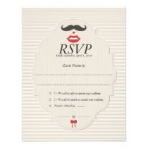 4.25x5.5" Mustache Lips Retro RSVP Wedding Card