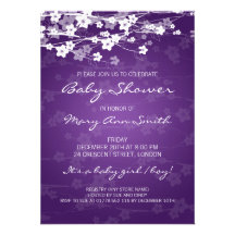 4.5x6.25 Baby Shower Cherry Blossom Purple Custom Invites