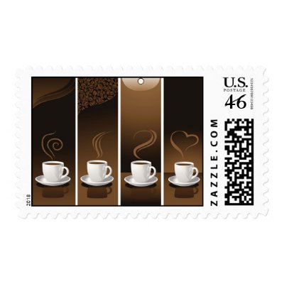 4 Coffee Cups in vector Postage Stamps by CreativeColours