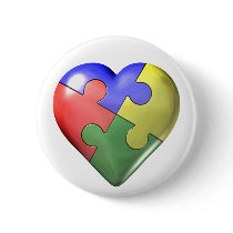 4 Color Puzzle Heart Pinback Buttons