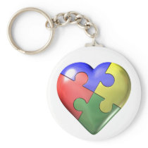 4 Color Puzzle Heart Key Chain