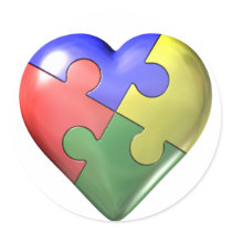 4 Color Puzzle Heart Sticker