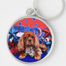 4 de julio - perro de aguas de rey Charles arrogan Llavero Personalizado
