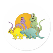 4 Dinosaur Friends Round Stickers