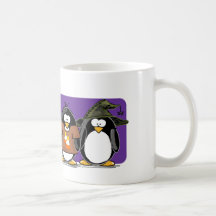 4 Halloween Penguins Coffee Mugs