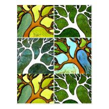 4 Hand Carved Trees in Watercolor and Pen & Ink Postcard