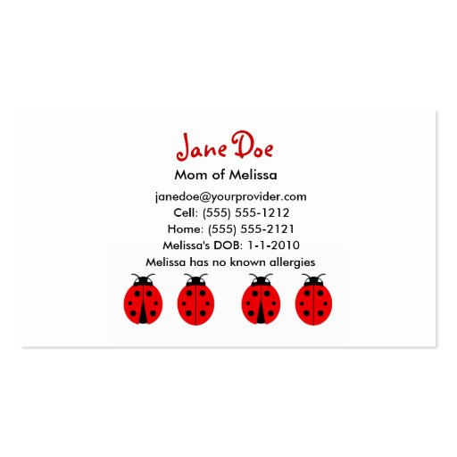 4 Ladybugs Calling Card Business Card Templates (front side)