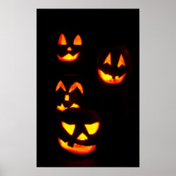 4 Lit Jack-O-Lanterns - Orange print