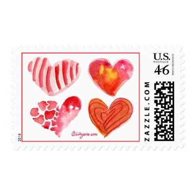 4 Love Hearts Postage Stamps by lillyarts