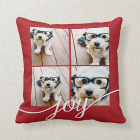 4 Photo Instagram Collage with Holiday Joy Red Throw Pillow