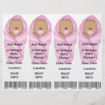 4  Pink Baby Shower Invitations - Bookmark Favors Personalized Flyer